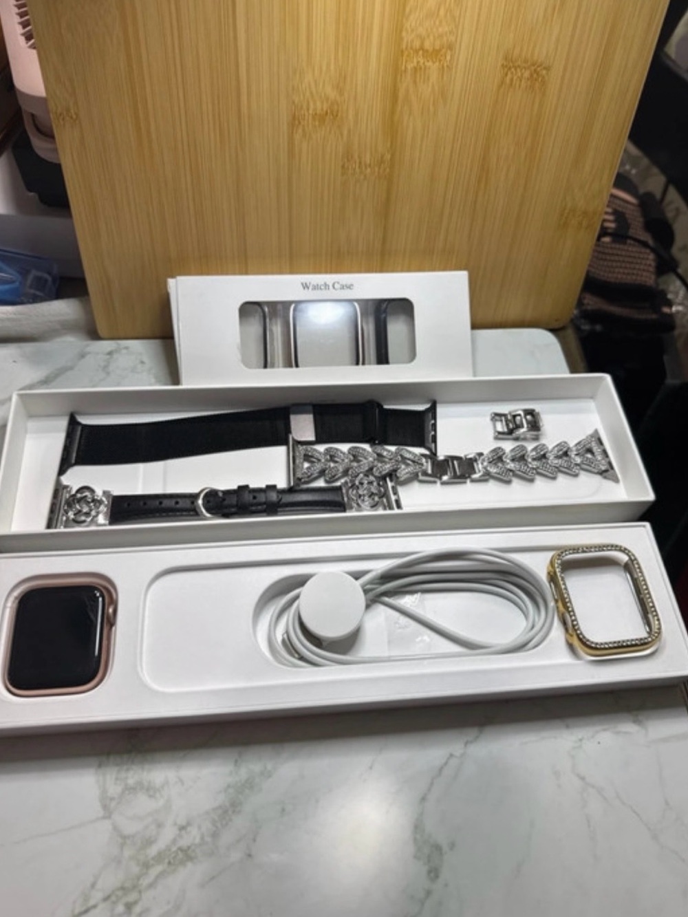Apple Watch Accessory Set in Black and Silver with Gold Accent